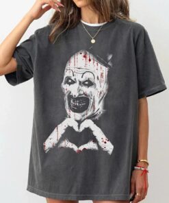 Art The Clown Terrifier Shirt, Scary Horror Clown T-Shirt, Creepy Heart Hands Tee, Spooky Slasher Fan Gift Unisex, Love Art Top