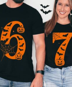 6 7 Shirts, Couples Halloween, Funny Matching Shirt, Trendy Tiktok Halloween Costume Shirt, 67 Trend, Six Seven Meme Pumpkin