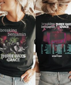 2 Sides Breaking Benjamin Three Days Grace Shirt, Tour Dates Tee with Return to Dust, Sport Grey Concert T‑Shirt