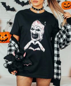 Art The Clown Terrifier T-Shirt, Scary Horror Clown Shirt, Creepy Heart Hands Tee, Spooky Slasher Fan, Halloween Horror Movie