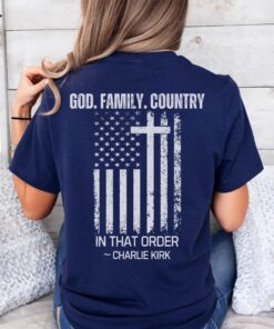 God Family Country T-Shirt, Charlie Kirk Remembrance Tee, Christian Conservative Patriotic Faith Shirt, USA Freedom Gift for Believers Supporters