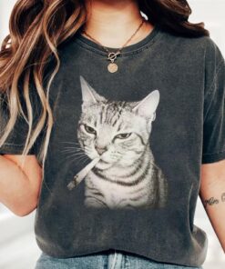 Vintage Smoking Cat Meme Shirt, Cigarette Cat T-Shirt, Stupid Brainrot Cat Tshirt, Gen Z Joke Shirt, Cat Lover Gift, Funny Kitty Tee, Cool Cat Top