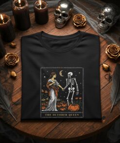 October Queen Tee, Tarot Cards Tshirt, Halloween Skeleton Tee, Halloween Shirt, Spooky Season Gift, Autumn Graphic Top