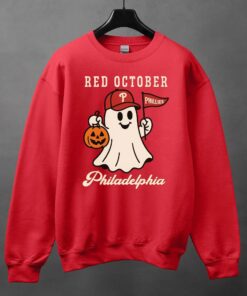Red October Halloween Ghost Sweatshirt, Spooky Baseball Halloween Sweater, Philadelphia Shirt, Halloween Ghost Philadelphia Hoodie
