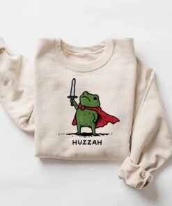 Huzzah Frog with Sword Medieval Frog Sweatshirt, Funny Frog Hoodie, Renaissance Faire Frog Cute Shirt, Whimsical Medieval, Frog Knight Tee