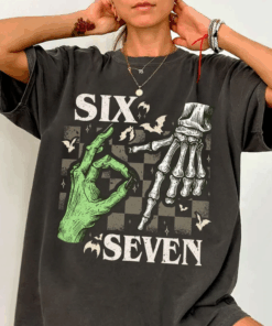 Six Seven 6 7 Witch Skeleton Hands T-Shirt, 67 Wicked Hands Tee, Funny Six Seven Halloween Shirt, Viral Internet Meme Humor