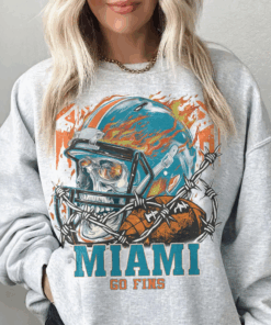 Vintage 90s Skull & Fire Style Miami Dolphins Sweatshirt, Go Fins Retro Game Day Crewneck, Miami Dolphins Fan Gift, Miami Dolphins Tee