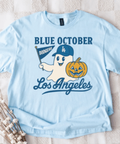 Blue October Ghost Dodgers Shirt, Los Angeles Baseball Halloween Spooky Season Gameday Tee