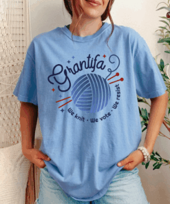 GRANTIFA Anti Fascist Grandma T-Shirt, Feminist Elder Millennial Tee, Funny Political Statement Gift for Grandmillennial FDT Activist Knitter