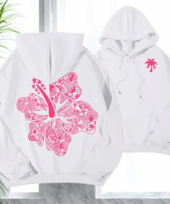 Pink Hibiscus Flower Hoodie, Funny Sports Sweatshirt, Cozy Pullover Gift, Casual Top