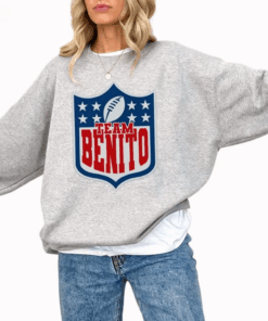 Team Benito Sweatshirt, Retro Football Shield Graphic Crewneck Pullover