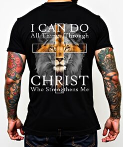 Strong Lion With Cross Christian Faith Inspirational T-Shirt