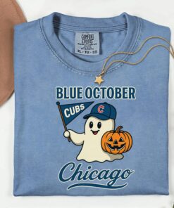 Blue October Chicago Cubs Halloween Ghost T-Shirt, Chicago Blue October Halloween Ghost, Chicago Cubs Shirt, Chicago Cubs Baseball Tee