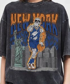 New York Basketball Skull Vintage T-Shirt, Gift For Fan, Basketball Game Day Unisex