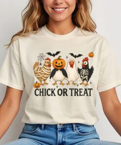 Chick or Treat Shirt, Funny Chicken Halloween Tee, Farm Animal Halloween T-Shirt, Cute Spooky Fall Shirt, Chicken lady Tshirt, Women Top