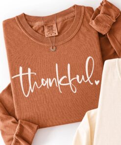 Thankful Shirt, Espresso Long Sleeve Thanksgiving Tshirt, Trendy Thankful Tee, Women's Fall Gift, Give Thanks Grateful Top