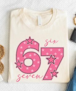 Pink 67 Meme Shirt, Six Seven Trend Tee, Funny Viral Number Sweatshirt, Colorful Retro Gen Z