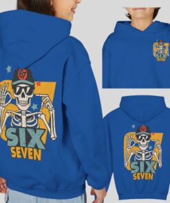 67 Hoodie, Funny Skeleton 6 7 TikTok Meme Shirt, Viral Humor T-Shirt, Trending TikTok Gift for Teens, Six Seven Crewneck Sweatshirt