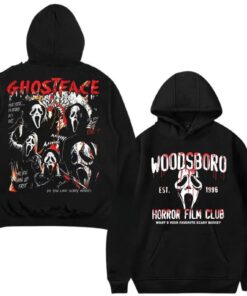 Ghostface Woodsboro Horror Film Club Hoodie, Sweatshirt and T-Shirt, Horror Scary Merch, Halloween Horror Character Top, Halloween Scary Tee