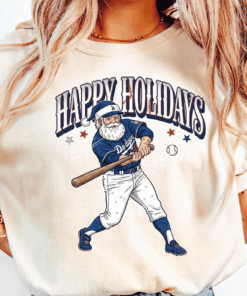 Los Angeles Dodgers Christmas Shirt, Santa Claus Baseball Tee, Happy Holidays Fan Gift, Retro LA Xmas T-Shirt