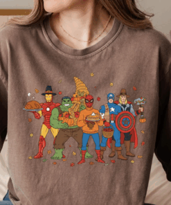 Thanksgiving Superhero Sweatshirt, Funny Marvel Fall Crewneck, Superhero Friendsgiving Shirt, Cozy Autumn Top, Turkey Day Tee