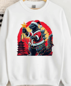 Godzilla Santazilla Holiday Monster Christmas Sweatshirt, Funny Kaiju Xmas Crewneck, Santa Godzilla Gift, Retro Monster Lover Shirt