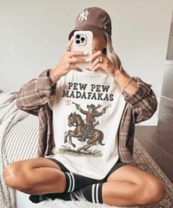 Retro Cowboy Shirt, Pew Pew Madafakas Tshirt, Funny Western Gift, Vintage Cowboy Graphic Tee, Vintage Rodeo T-Shirt