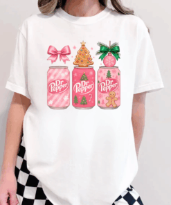 Pink Christmas Soda T-Shirt, Retro Soda Can Shirt, Cute Christmas, Coqutte Bow Christmas Soda Can Tee