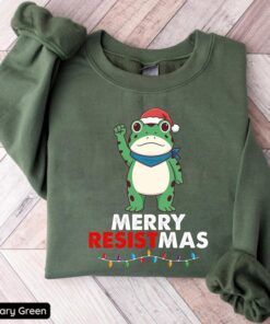 Merry Resistmas Sweatshirt, Portland Frog Resist Shirt, Frog Protest Shirt, Funny Political Frog Christmas Shirt, Abolish Ice Shirt