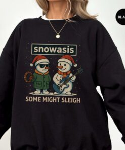 Funny Christmas Sweatshirt SNOWASIS Some Might Sleigh Snowman Rock Band Parody Holiday Gifts for Music Lovers & Fans Christmas Jumper
