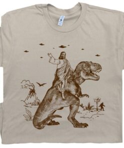 Jesus Riding Dinosaur T Shirt Funny T Shirts for Men Women UFO T Shirt Offensive Shirt Cool Graphic T Shirts Crazy Shirts T Rex Novelty Tee