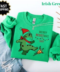 Merry Resistmas Sweatshirt, Portland Frog Resist Shirt, Frog Protest No King Shirt, Funny Political Frog Christmas Shirt, Abolish Ice Shirt