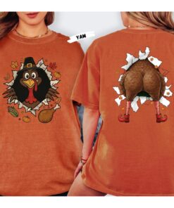 Funny Double-Sided Turkey Shirt, Thanksgiving Pilgrim Turkey Butt Tee , Animal Graphic Gobble Tee, Turkey Day Sweatshirt Gift