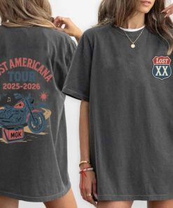 Lost Americana Tour 2025 2026 MGK Shirt, Vintage Motorcycle Graphic Crewneck Unisex Music Tour Merch Retro Biker Style Gift Tee
