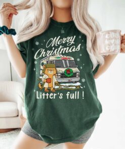Merry Christmas Litter’s Full Shirt, Funny Cat Christmas Tee, Griswold Holiday Sweatshirt, Sarcastic Xmas Gift for Cat Lovers