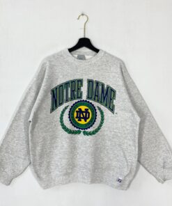 Vintage 90s University Notre Dame Sweatshirt Crewneck Pullover Notre Dame Fighting Irish Print Logo Grey XLarge