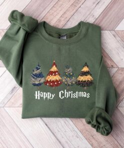 Christmas Tree Shirt, HP Wizard Houses Christmas Tree T-Shirt, Happy Christmas Wizard Trees Sweatshirt, Christmas Magical Pine Trees Hoodie