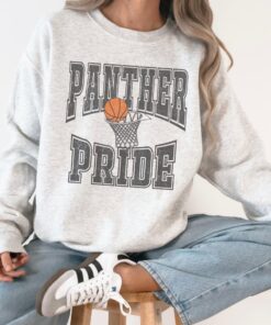 Panther Pride Basketball Sweatshirt | School Spirit Crewneck | Distressed Varsity Basketball Hoodie | Unisex Falcon Team Fan Crewneck Shirt