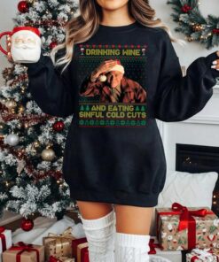 Charlie Hunnam Ed Gein Drinking Wine And Eating Sinful Cold Cuts Christmas T-Shirt