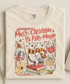 Merry Christmas Ya Filthy Muggle Shirt, Wizard Holiday Owl Tee