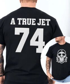 A True Jet 74 Nick Mangold T-Shirt 2 Sided, Jet Football Tribute Shirt