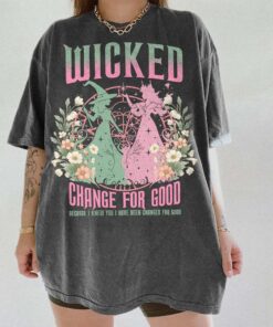 Retro Wicked Changed For Good Shirt, Pink And Green Witchy T-Shirt, Defying Gravity Broomstick Magic Wand, Boho Floral Witches Tee