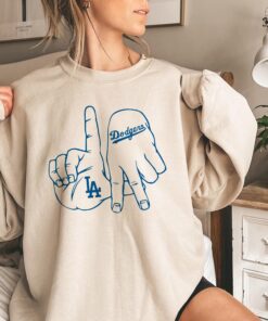 LA Dodgers Hand Sign Sweatshirt, Retro Baseball Fan Gift