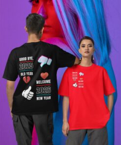 Hoşcakal 2025 Hoşgeldin 2026 Tişört, Yeni Yıl Yazılı Tasarım, Unisex Hediye T-Shirt, Koyu Renkler İçin Trend Tee