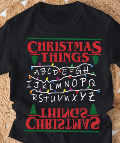 Christmas Tree Lights Tshirt, Retro Merry Christmas Tee, Holiday Alphabet Lights Top