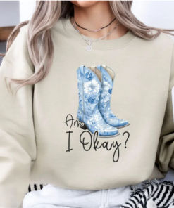 Am I Okay Sweatshirt, Cowgirl Boots Hoodie, Toile Western Shirt, Cute Country T-Shirt, Western Cowgirl Tee, Blue Toile De Jouy