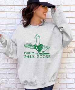PHILLY GOOSE SWEATSHIRT, Philly Goose Sweater,Goose Holding Philly Cheesesteak, Goose In Jersey Shirt, Funny Philadelphia Goose Sweater Gift