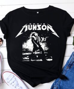 Eddie Playing Guitar Black And White Retro Shirt, Eddie Rock Tour Retro Black Shirt, TV Series Vintage Unisex TShirt