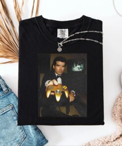 Funny Golden Eye 007 Unisex Garment-Dyed T-Shirt, James Bond Gaming Tee, N64 Controller Shirt, Retro Gamer Gift, Video Game Clothing