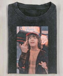 Retro Stranger Things Middle Finger T-Shirt, Xmas Holiday Funny Shirt, Graphic Tee Gift